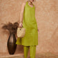 InWeave Women's Lime Green Lurex Neck Patti Halter Kurta Pant Set - Swadesiicart
