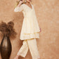 InWeave Women's White Gold Lurex High Low Angrakha Tie Up Kurta Set - Swadesiicart