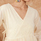 InWeave Women's White Gold Lurex High Low Angrakha Tie Up Kurta Set - Swadesiicart