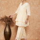 InWeave Women's White Gold Lurex High Low Angrakha Tie Up Kurta Set - Swadesiicart