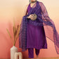 InWeave Women's Violet Neck Patti Halter Kurta Set W Violet Badhani Dupatta - Swadesiicart