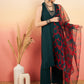 InWeave Women's Dark Green Neck Patti Halter Kurta Set Red Green Or Dupatta - Swadesiicart