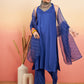 InWeave Women's Ink Blue Neck Patti Halter Kurta Set Blue Badhani Or Dupatta - Swadesiicart