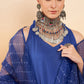 InWeave Women's Ink Blue Neck Patti Halter Kurta Set Blue Badhani Or Dupatta - Swadesiicart