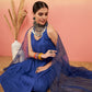 InWeave Women's Ink Blue Neck Patti Halter Kurta Set Blue Badhani Or Dupatta - Swadesiicart