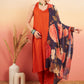 InWeave Women's Marmalade Orange Neck Patti Halter Kurta Set Navy Floral Ge Dupatta - Swadesiicart