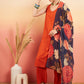 InWeave Women's Marmalade Orange Neck Patti Halter Kurta Set Navy Floral Ge Dupatta - Swadesiicart