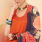 InWeave Women's Marmalade Orange Neck Patti Halter Kurta Set Navy Floral Ge Dupatta - Swadesiicart