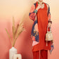 InWeave Women's Marmalade Orange Neck Patti Halter Kurta Set Navy Floral Ge Dupatta - Swadesiicart