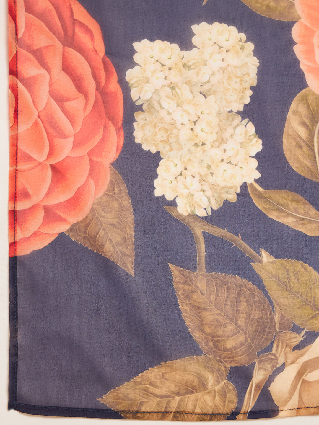 InWeave Women's Marmalade Orange Neck Patti Halter Kurta Set Navy Floral Ge Dupatta - Swadesiicart