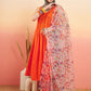 InWeave Women's Orange Sleeveless Flared Kurta Set Offwhite Multi Floral Or Dupata - Swadesiicart