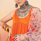 InWeave Women's Orange Sleeveless Flared Kurta Set Offwhite Multi Floral Or Dupata - Swadesiicart