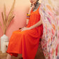 InWeave Women's Orange Sleeveless Flared Kurta Set Offwhite Multi Floral Or Dupata - Swadesiicart