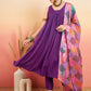 InWeave Women's Violet Sleeveless Flared Kurta Set Squar Badhani Silk Dupatta - Swadesiicart