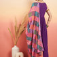 InWeave Women's Violet Sleeveless Flared Kurta Set Squar Badhani Silk Dupatta - Swadesiicart