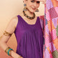 InWeave Women's Violet Sleeveless Flared Kurta Set Squar Badhani Silk Dupatta - Swadesiicart