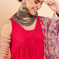 InWeave Women's Magenta Sleeveless Flared Kurta Set Blue Pink Or Dupatta - Swadesiicart