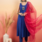 InWeave Women's Ink Blue Sleeveless Flared Kurta Set Fuschia Ba Or Dupatta - Swadesiicart