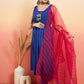 InWeave Women's Ink Blue Sleeveless Flared Kurta Set Fuschia Ba Or Dupatta - Swadesiicart