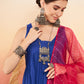 InWeave Women's Ink Blue Sleeveless Flared Kurta Set Fuschia Ba Or Dupatta - Swadesiicart