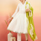 InWeave Women's White Lurex V Neck Gota Anarkali Kurta Set Lime White Lurex Dupatta - Swadesiicart