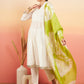 InWeave Women's White Lurex V Neck Gota Anarkali Kurta Set Lime White Lurex Dupatta - Swadesiicart
