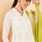 InWeave Women's White Lurex V Neck Gota Anarkali Kurta Set Lime White Lurex Dupatta - Swadesiicart