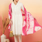 InWeave Women's White Lurex V Neck Gota Anarkali Kurta Set Magenta Lurex Dupatta - Swadesiicart