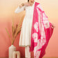 InWeave Women's White Lurex V Neck Gota Anarkali Kurta Set Magenta Lurex Dupatta - Swadesiicart