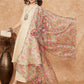 InWeave Women's Cream Lurex Kurta Set Pear Green Pink Or Dupatta - Swadesiicart