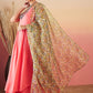 InWeave Dark Peach Strappy W Olive Liberty Print Organza Dupatta Set - Swadesiicart