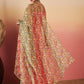 InWeave Dark Peach Strappy W Olive Liberty Print Organza Dupatta Set - Swadesiicart