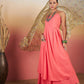 InWeave Dark Peach Strappy W Olive Liberty Print Organza Dupatta Set - Swadesiicart