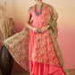InWeave Dark Peach Strappy W Olive Liberty Print Organza Dupatta Set - Swadesiicart