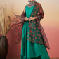 InWeave Emerald Green Strappy W Black Orange Floral Print Or Dupatta Set - Swadesiicart