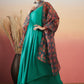 InWeave Emerald Green Strappy W Black Orange Floral Print Or Dupatta Set - Swadesiicart