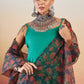 InWeave Emerald Green Strappy W Black Orange Floral Print Or Dupatta Set - Swadesiicart