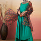 InWeave Emerald Green Strappy W Black Orange Floral Print Or Dupatta Set - Swadesiicart
