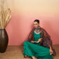 InWeave Emerald Green Strappy W Black Orange Floral Print Or Dupatta Set - Swadesiicart