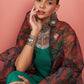 InWeave Emerald Green Strappy W Black Orange Floral Print Or Dupatta Set - Swadesiicart
