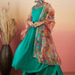 InWeave Emerald Green Strappy W Green Organza Dupatta Set - Swadesiicart