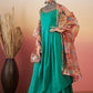 InWeave Emerald Green Strappy W Green Organza Dupatta Set - Swadesiicart