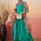 InWeave Emerald Green Strappy W Green Organza Dupatta Set - Swadesiicart