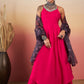 InWeave Fuchsia Strappy W Black Dark Floral Print Or Dupatta Set - Swadesiicart