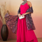 InWeave Fuchsia Strappy W Black Dark Floral Print Or Dupatta Set - Swadesiicart