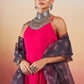 InWeave Fuchsia Strappy W Black Dark Floral Print Or Dupatta Set - Swadesiicart
