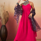 InWeave Fuchsia Strappy W Black Dark Floral Print Or Dupatta Set - Swadesiicart