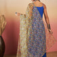 InWeave Ink Blue Strappy W Olive Liberty Print Organza Dupatta Set - Swadesiicart