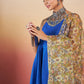 InWeave Ink Blue Strappy W Olive Liberty Print Organza Dupatta Set - Swadesiicart