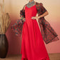 InWeave Red Strappy W Black Orange Floral Print Or Dupatta Set - Swadesiicart